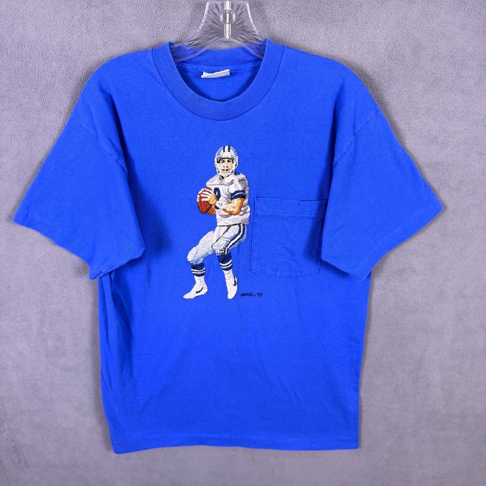 Vintage Troy Aikman Dallas Cowboys Men's‎ T-Shirt Large Single Stitch USA Made